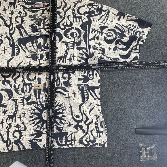 VTG SKSport XIU XIAN Abstract Tribal Print Shirt Frog Button Closure L - Picture 6 of 8